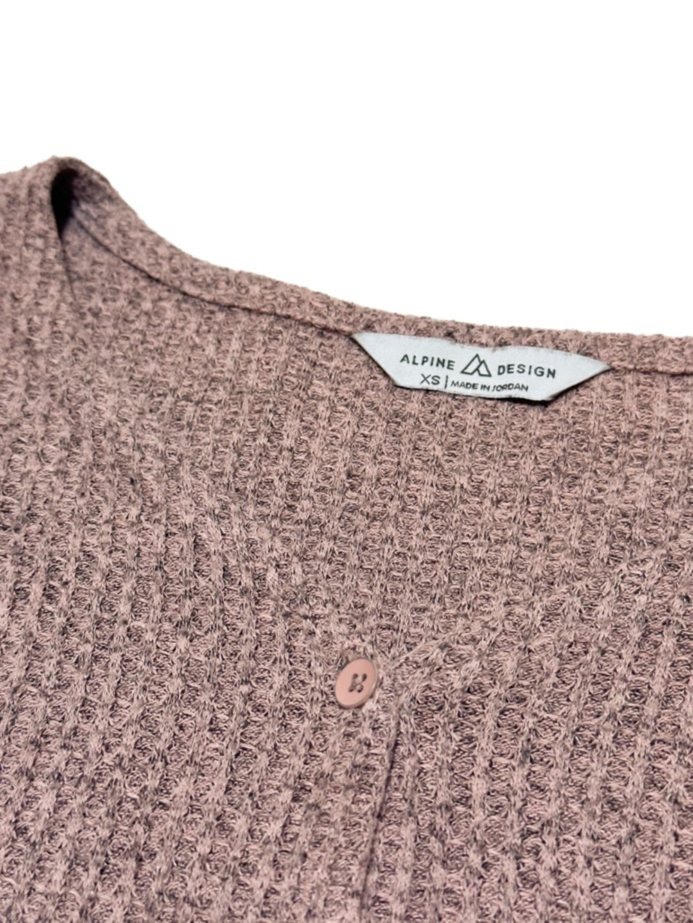 Alpine Design Pink Waffle Knit Button Down Long Sleeve Shirt Voop Neck Top